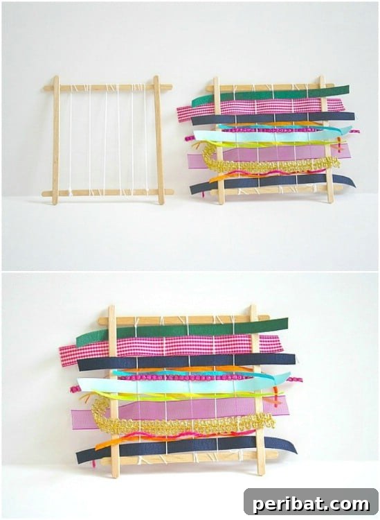 Crafting Summer Memories: Delightful Popsicle Stick Projects for Kids 28 DIY Weaving Loom made from craft sticks with colorful yarn