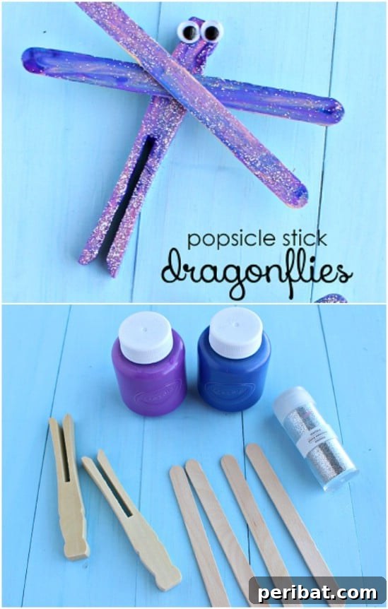 Crafting Summer Memories: Delightful Popsicle Stick Projects for Kids 35 Glittery Popsicle Stick Dragonflies with pipe cleaner antennae
