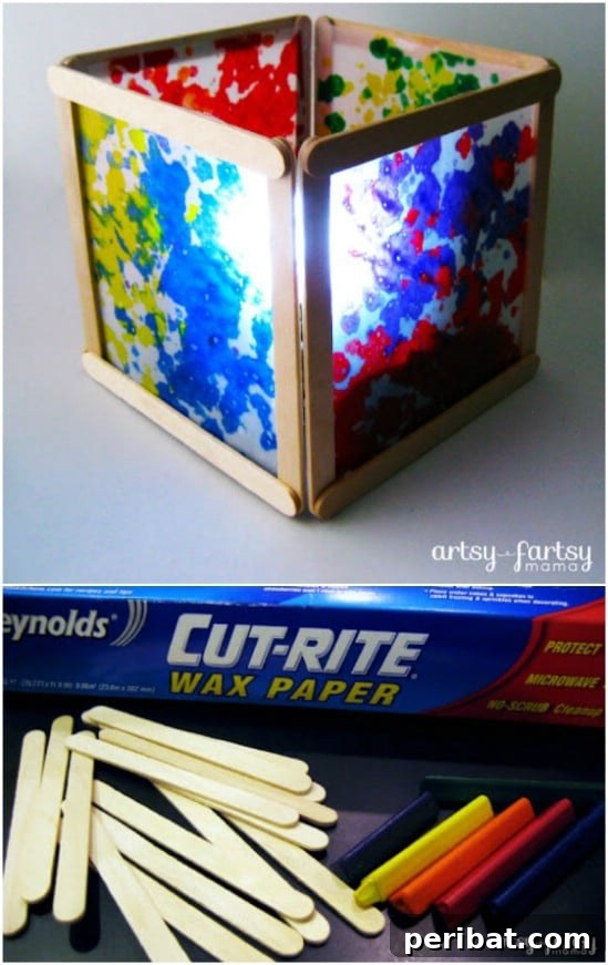 Crafting Summer Memories: Delightful Popsicle Stick Projects for Kids 48 Popsicle Stick Wax Paper Lantern with colorful translucent paper