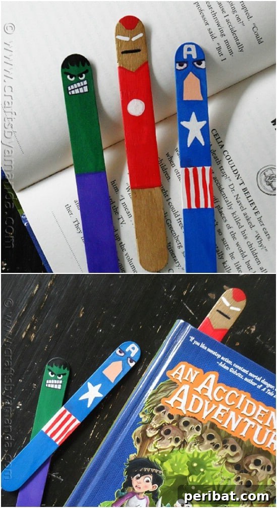 Crafting Summer Memories: Delightful Popsicle Stick Projects for Kids 6 DIY Avengers Bookmarks made from popsicle sticks