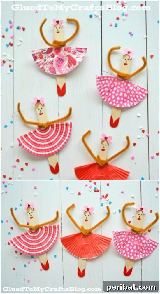 Crafting Summer Memories: Delightful Popsicle Stick Projects for Kids 8 Popsicle Stick Ballerinas made with cupcake liners