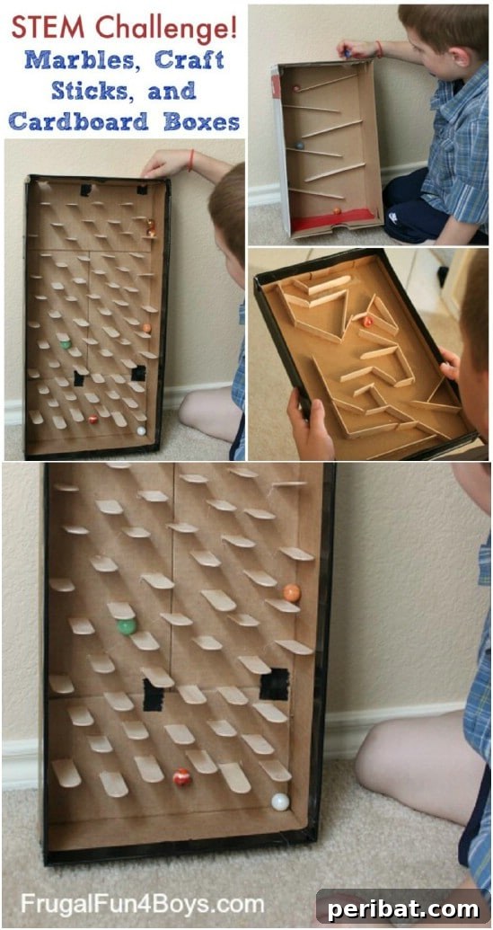 Crafting Summer Memories: Delightful Popsicle Stick Projects for Kids 10 DIY Craft Stick Marble Run built on a cardboard box