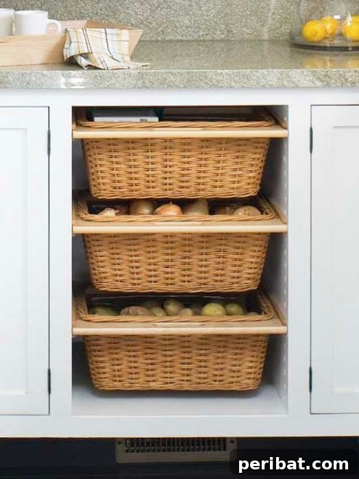 Smart DIY Hacks for Fresher Fruits and Vegetables 15 Practical DIY Slide Out Cabinet Baskets for discreet and organized produce storage within kitchen cabinets