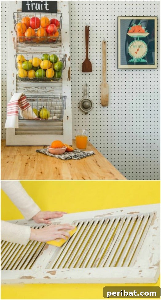 Smart DIY Hacks for Fresher Fruits and Vegetables 21 Artistic Upcycled Shutter Produce Bins, combining rustic decor with practical storage