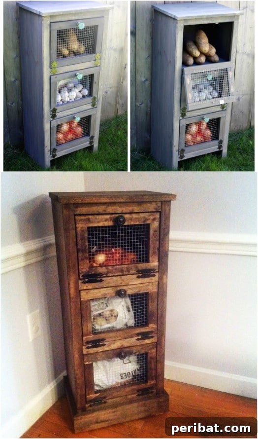 Smart DIY Hacks for Fresher Fruits and Vegetables 5 Rustic DIY produce bin made from reclaimed pallets and chicken wire, ideal for farmhouse kitchens