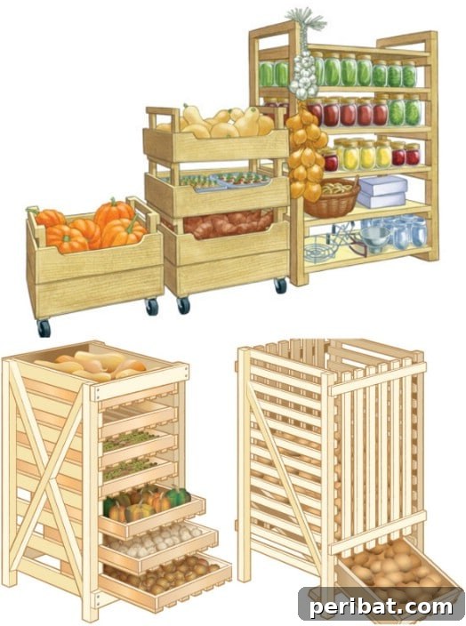 Smart DIY Hacks for Fresher Fruits and Vegetables 6 DIY Stackable Wood Crate Storage Bins, offering flexible and customizable produce organization