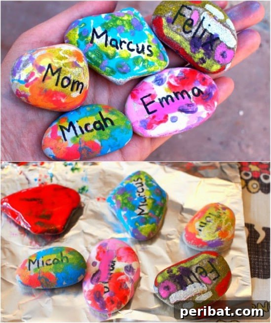 Melted Crayon Friendship Rocks art