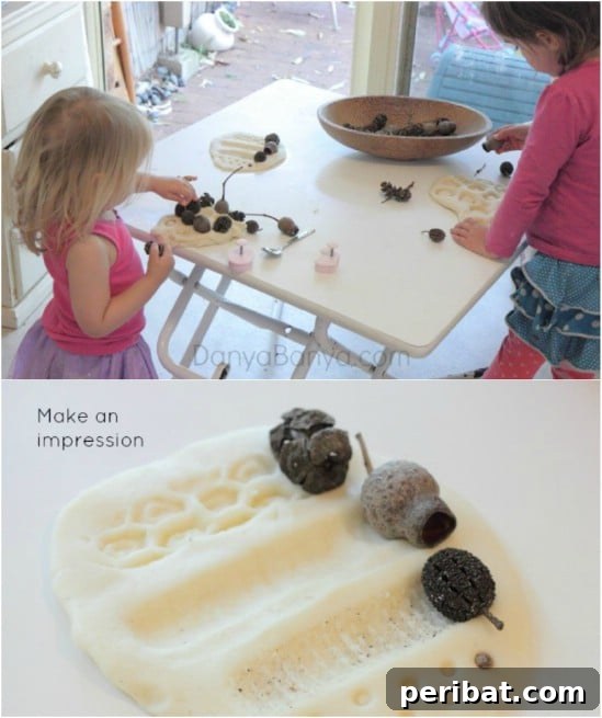 Playdough Stamped Art with nature elements