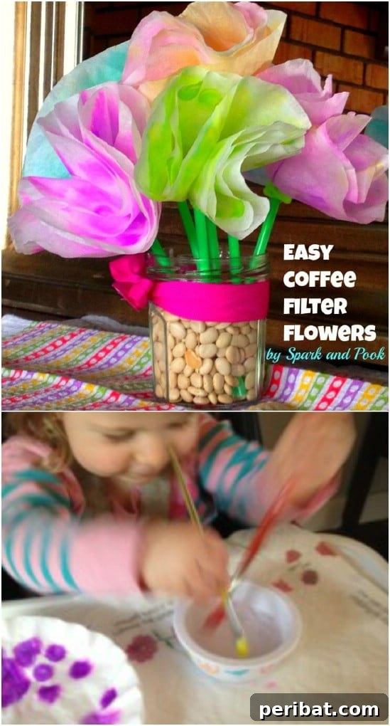 Cute Coffee Filter Flowers craft for children