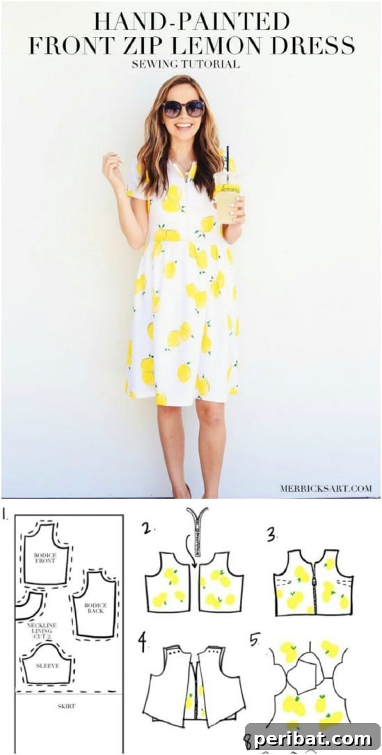 Hand Stamped Front Zipper Lemon Dress DIY