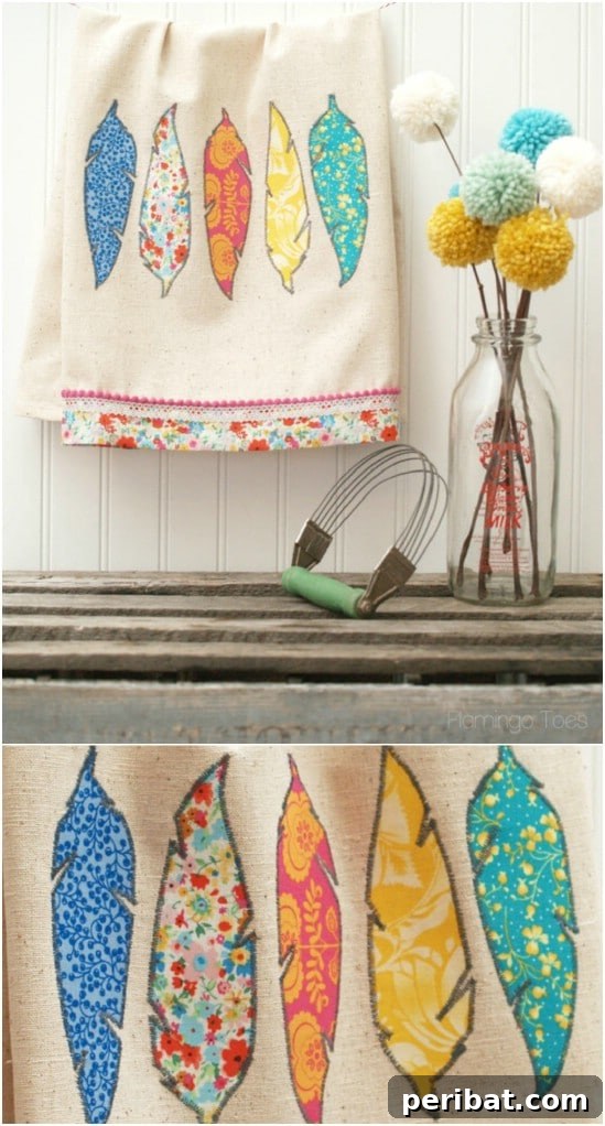 DIY Fabric Feather Dishtowels for Summer Kitchen Decor