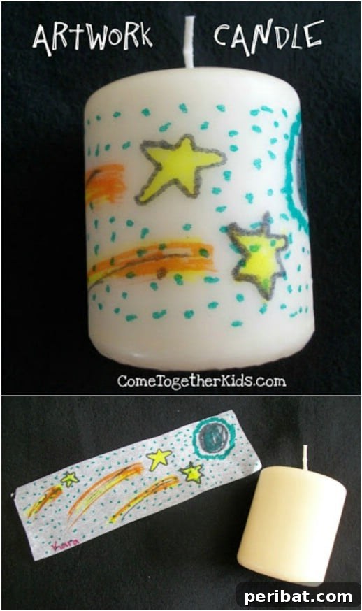 35 Adorable Mother's Day Crafts Kids and Toddlers Can Make 11 DIY Artwork Candles featuring child's drawings