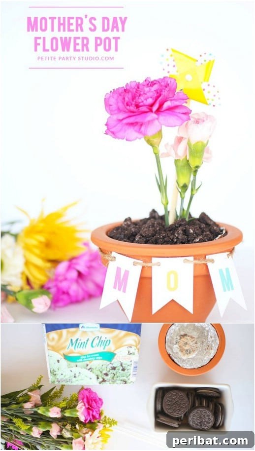 35 Adorable Mother's Day Crafts Kids and Toddlers Can Make 15 DIY Flower Pot Treat for Mom with ice cream and cookies