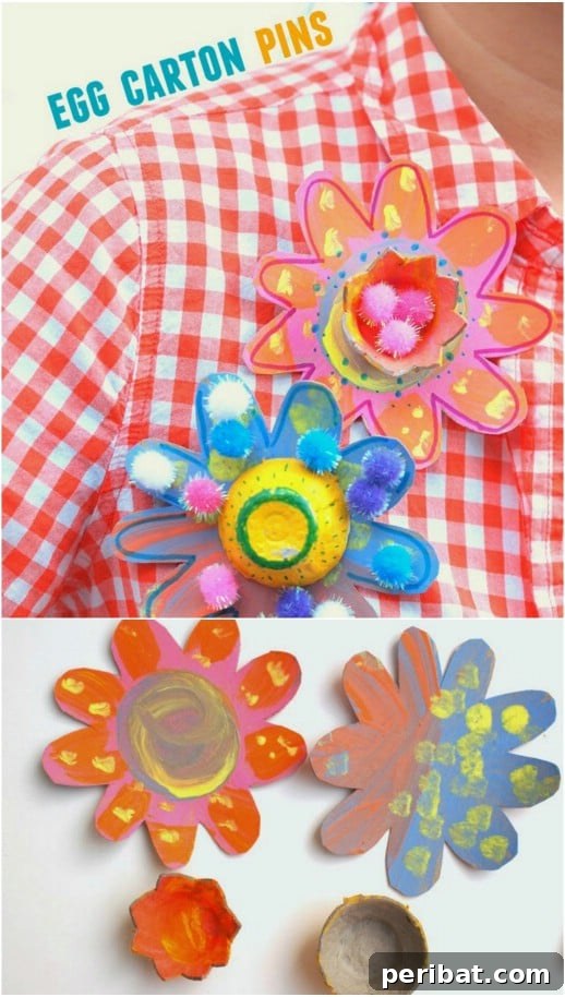 35 Adorable Mother's Day Crafts Kids and Toddlers Can Make 16 Decorative DIY Egg Carton Flower Pins made by kids