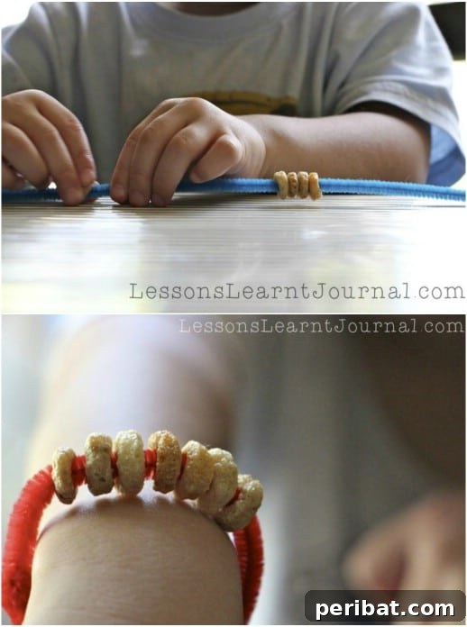 35 Adorable Mother's Day Crafts Kids and Toddlers Can Make 3 Easy DIY Bracelet made with pipe cleaners and Cheerios