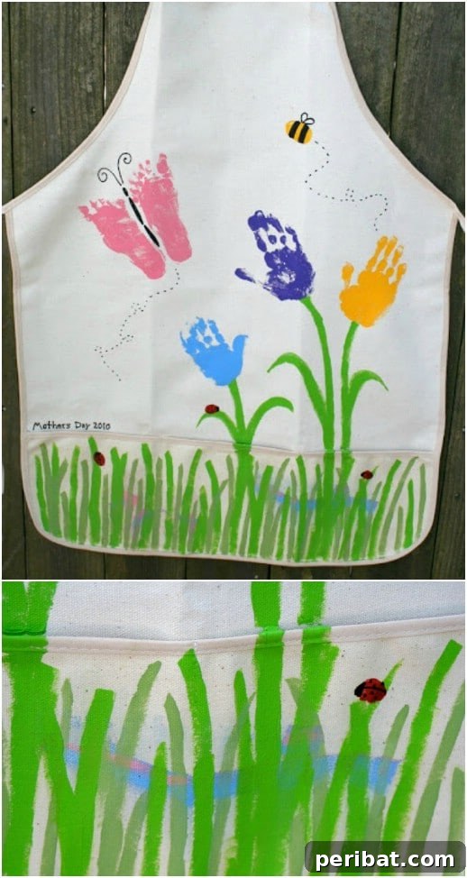 35 Adorable Mother's Day Crafts Kids and Toddlers Can Make 25 DIY Stamped Handprint Apron with butterfly and flower designs