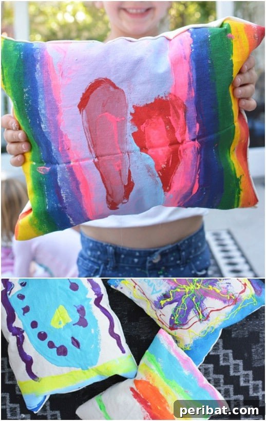 35 Adorable Mother's Day Crafts Kids and Toddlers Can Make 26 DIY Canvas Hand Painted Pillows with child's artwork