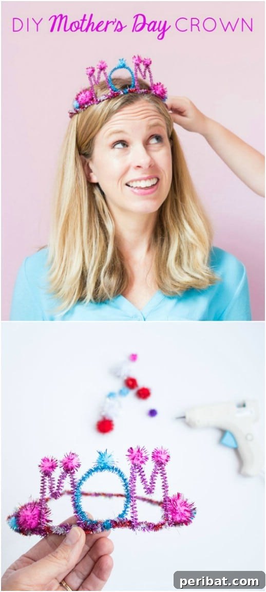 35 Adorable Mother's Day Crafts Kids and Toddlers Can Make 30 DIY Queen For A Day Crown made with pipe cleaners and pom poms