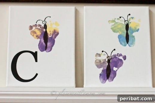 35 Adorable Mother's Day Crafts Kids and Toddlers Can Make 4 DIY Butterfly Footprint Art made with toddler footprints