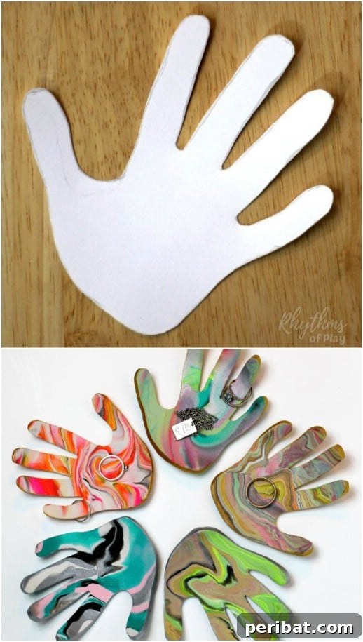 35 Adorable Mother's Day Crafts Kids and Toddlers Can Make 31 DIY Marbled Clay Handprint Jewelry Dish with child's handprint