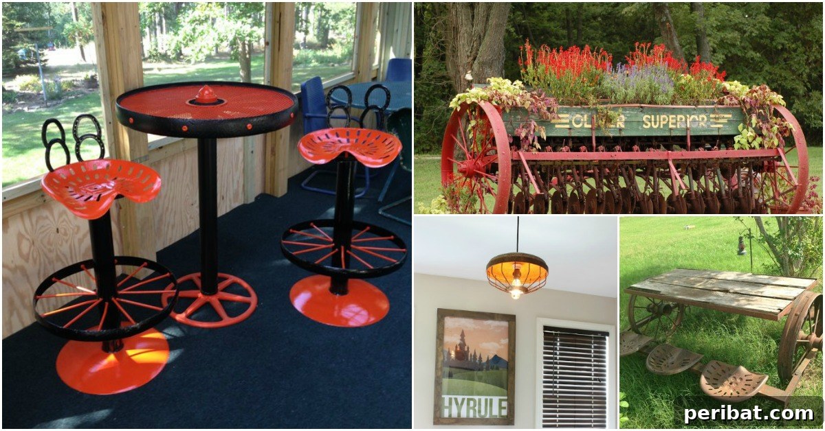 Rustic Charm: 10 Creative Farm Equipment Upcycles for Home & Garden Decor 2 Rustic home decor featuring old farm equipment and tools