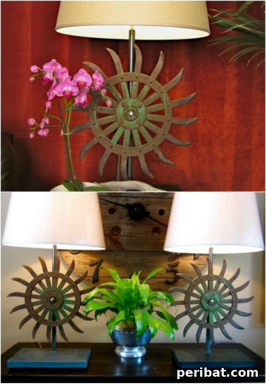 Rustic Charm: 10 Creative Farm Equipment Upcycles for Home & Garden Decor 5 Stunning lamps made from vintage hoe blades, creating unique rustic lighting