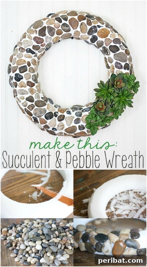 Dollar Store Summer Wreaths: 25 Gorgeous DIY Ideas 22 Gorgeous DIY Pebble And Faux Succulent Wreath