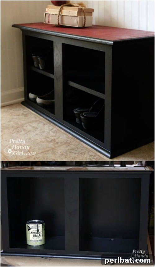 Ingenious Ways to Repurpose Old Kitchen Cabinets 4 Repurposed Wall Cabinet Shoe Storage Bench for organized entryways