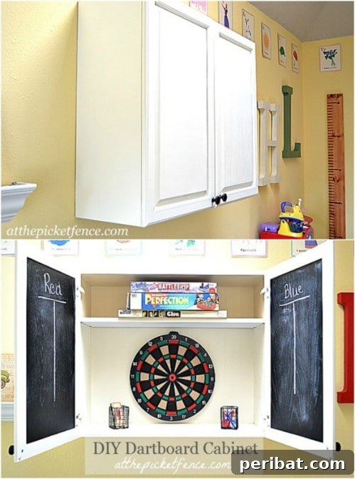 Ingenious Ways to Repurpose Old Kitchen Cabinets 6 DIY Repurposed Cabinet Dartboard for a stylish game area