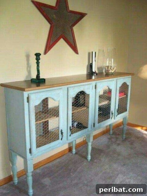 Ingenious Ways to Repurpose Old Kitchen Cabinets 7 Upcycled Kitchen Cabinet Wine Rack with rustic chicken wire doors