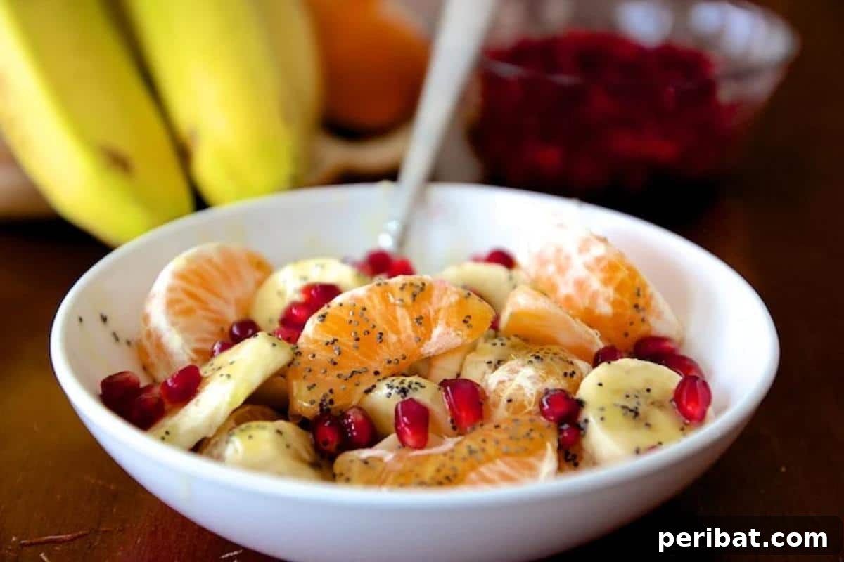 Vibrant Winter Fruit Salads: Delicious & Nutritious 6 A wholesome Fruit Salad enhanced with a vibrant poppy seed dressing.