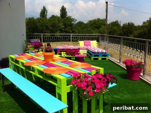 DIY Rustic Picnic Tables: 18 Free Plans for Summer Gatherings 16 Colorful Repurposed Pallet Picnic Table