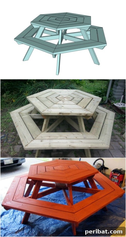 DIY Rustic Picnic Tables: 18 Free Plans for Summer Gatherings 8 Gorgeous DIY Hexagon Picnic Table