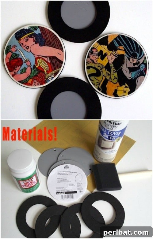 25 Cute and Quick Father's Day Crafts from Kids 16 DIY Comic Book Coasters