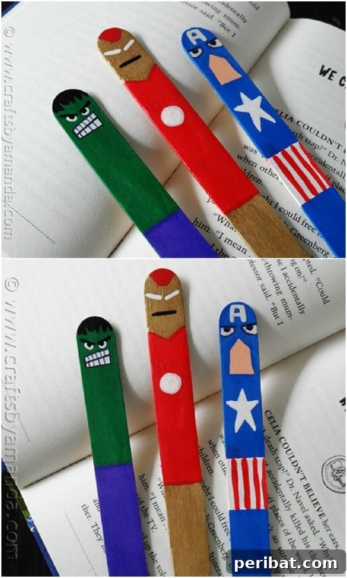 25 Cute and Quick Father's Day Crafts from Kids 24 DIY Craft Stick Superhero Bookmarks