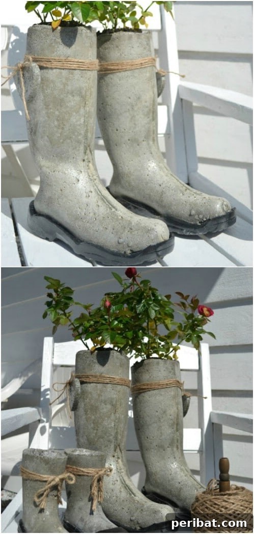 DIY Concrete Rubber Boot Planters