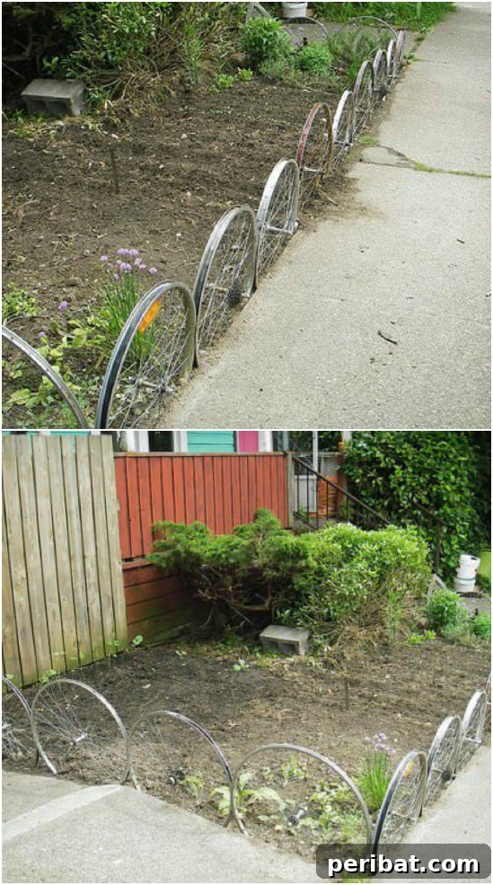 Repurposed Bike Wheel Garden Fence