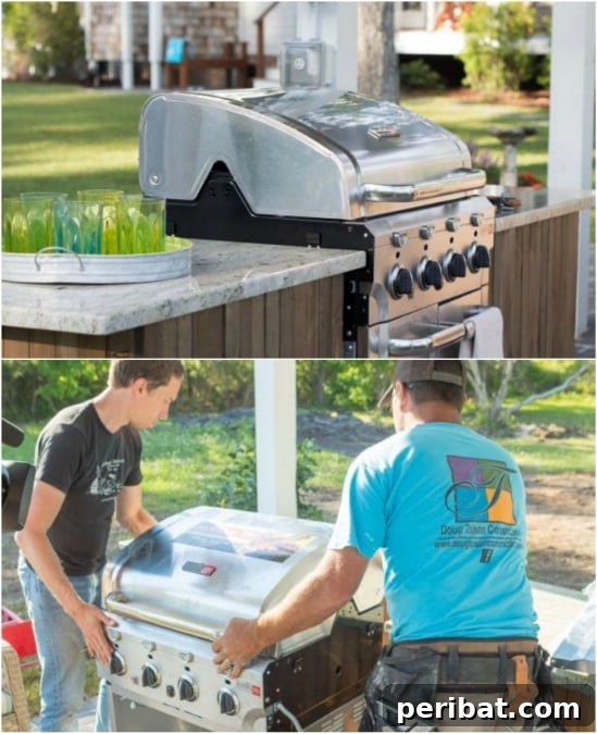 Build Your Dream Outdoor Kitchen: 15 Budget-Friendly DIY Ideas 11 A compact and efficient DIY outdoor grilling island, featuring cabinets for storage surrounding a central grill.