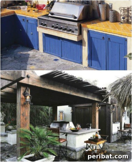 Build Your Dream Outdoor Kitchen: 15 Budget-Friendly DIY Ideas 15 A comprehensive DIY outdoor kitchen featuring a prominent wood-fired pizza oven, perfect for gourmet outdoor cooking.