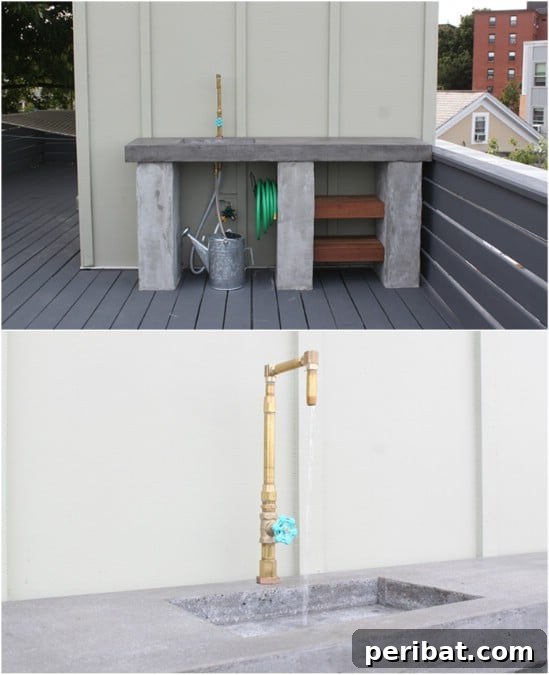 Build Your Dream Outdoor Kitchen: 15 Budget-Friendly DIY Ideas 10 Detailed view of DIY poured concrete outdoor kitchen countertops, highlighting their smooth and durable surface.