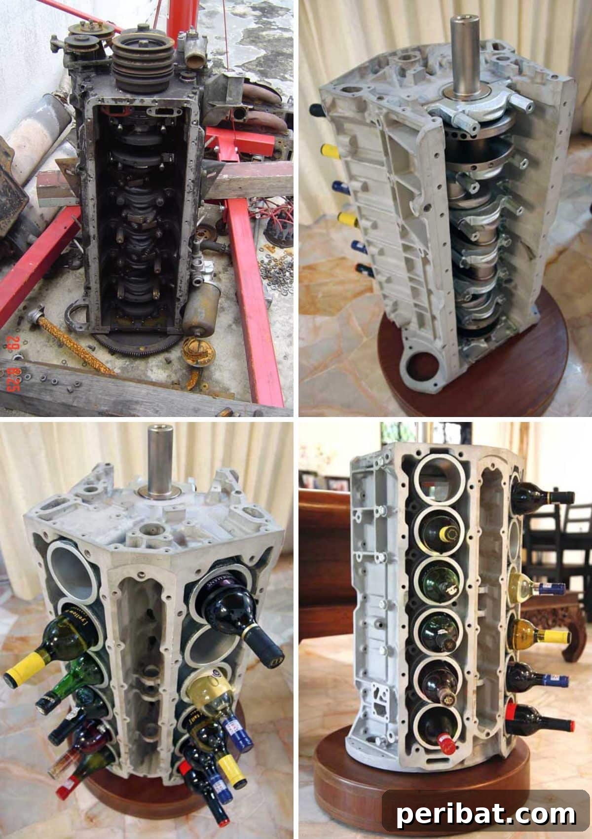 10 Brilliant Ways to Turn Car Scraps into Stylish Home Decor 12 Unique Creative Engine Block Wine Rack and Side Table Combo