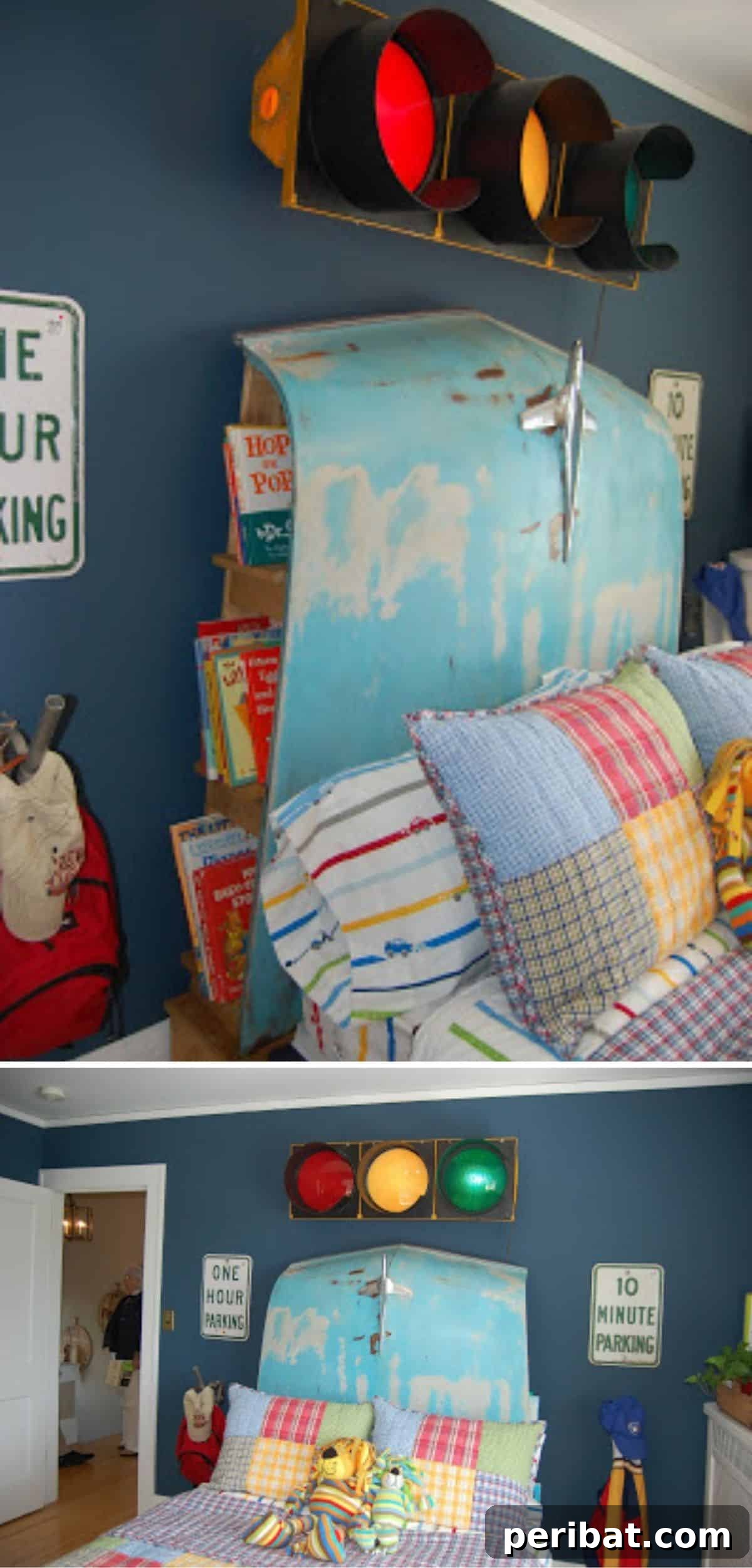 10 Brilliant Ways to Turn Car Scraps into Stylish Home Decor 4 Creative Repurposed Car Hood Headboard with Integrated Bookshelves