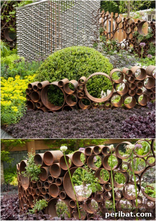 Weathered Wonders: 11 DIY Metal Accents for Your Garden 5 Creative Rusty Cylinder Fence