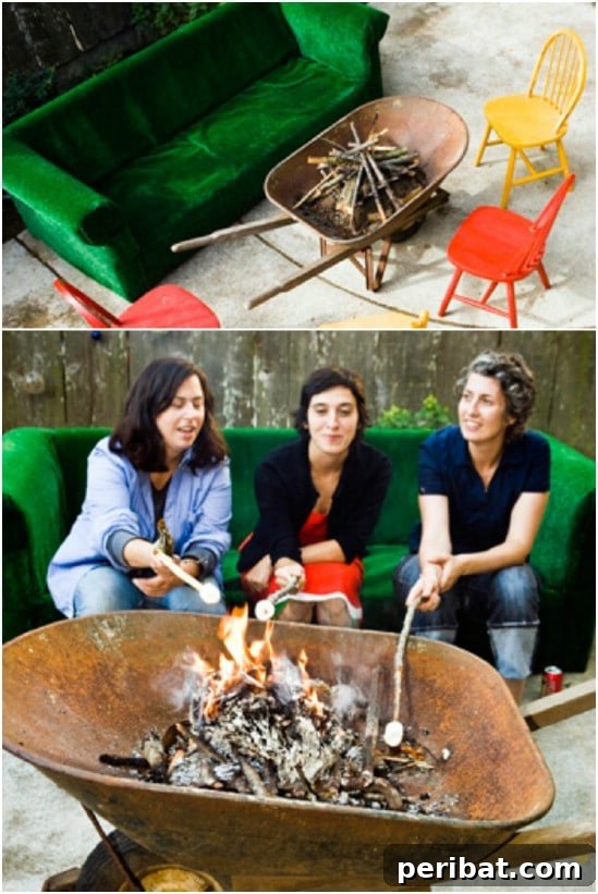 Salvaged Wheelbarrow Firepit 