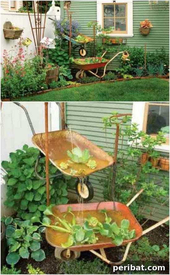 Repurposed Wheelbarrow Rustic Garden Fountain