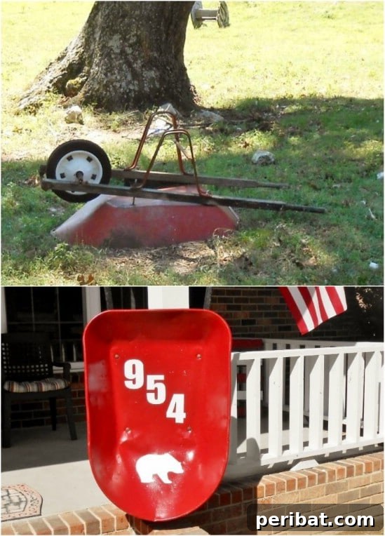 Repurposed Wheelbarrow Address Sign