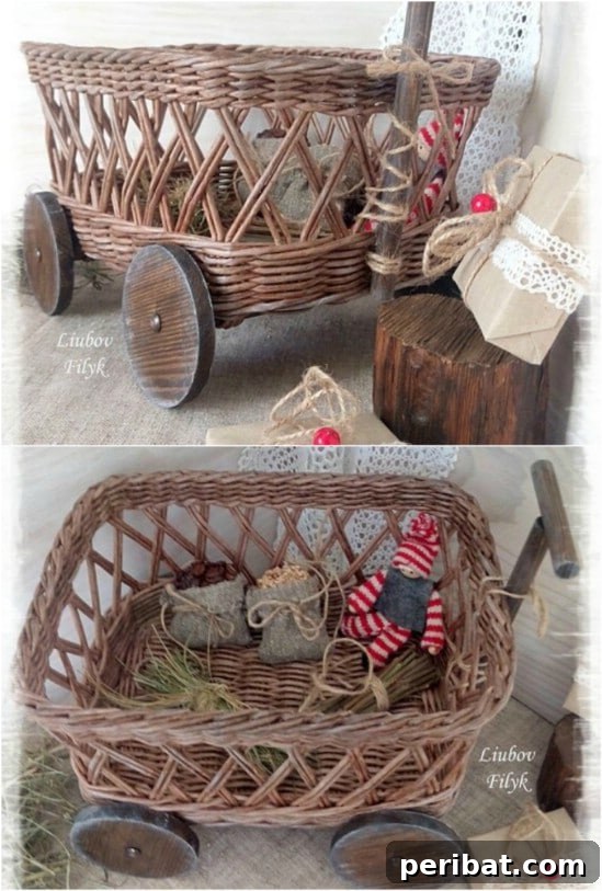 Wheelbarrow Wicker pushcart farmhouse wicker decor
