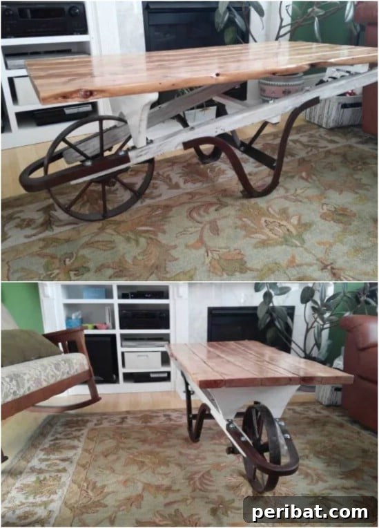 DIY Repurposed Wheelbarrow Coffee Table