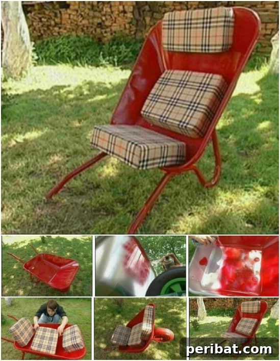 DIY Cushioned Wheelbarrow Chair