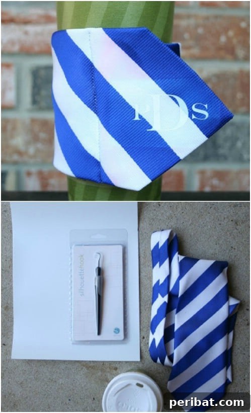 DIY Monogrammed Necktie Coffee Cuff